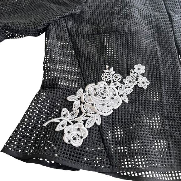 Maria Grazia Severi Black Perforated Lattice Mesh Embroidered Jacket It 48/US 12 - Picture 4 of 11